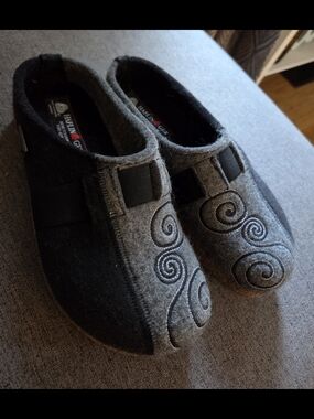 Haflinger Two-Tone Gray & Black Wool Slip-On Slippers